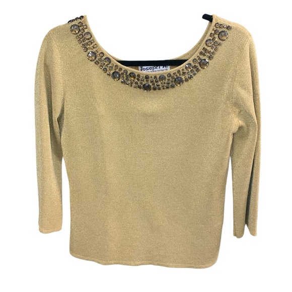 Joseph A  Top Womens Medium‎ Gold Metallic Viscose Nylon Faceted Embellishment* - Picture 1 of 6